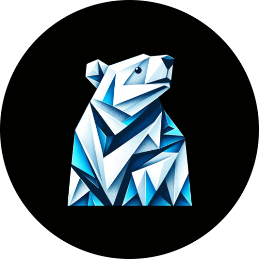 Geometrischer Eisbär als Logo von Webbearsolutions auf schwarzem Hintergrund